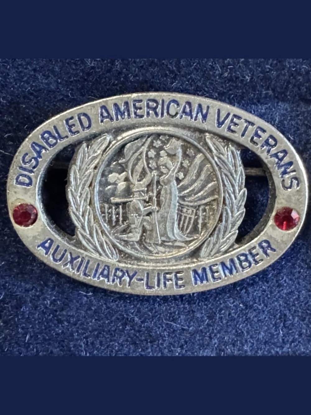 Disabled American Veterans Auxiliary Life Member Pin Red Rhinestones Vintage
